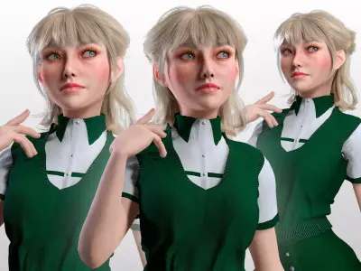 Stylized School Girl Character Realistic Female Student  Low-poly 3D model
