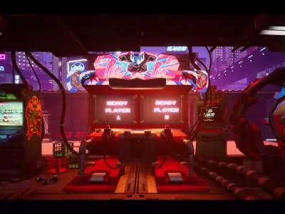 Stylized Cyberpunk Arcade Environment Low-poly 3D model
