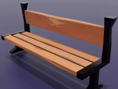 Low Poly Park Bench with Backrest Stylized Game Asset Low-poly 3D model