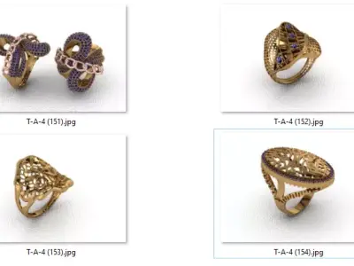 ring 4 pieces drawing 3d rihone drawing ring rings ring 3D print model