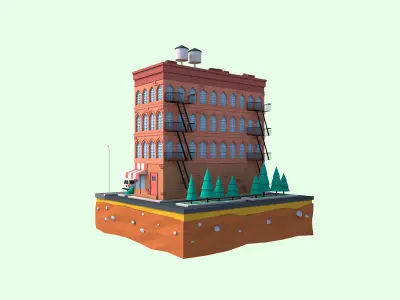 Cartoon Low Poly Brooklyn Street House  Low-poly 3D model