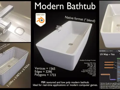 Modern Bathtub Low-poly 3D model