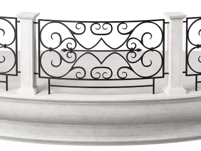 Classic Marble Arched Balcony with Square Columns and Wrought  3D model