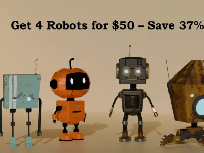 Sci Fi Character Pack   4 Robots  Optimized 3D Assets Low-poly 3D model