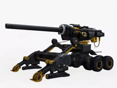 Sci-Fi Heavy Cannon Turret Mech Low-poly 3D model