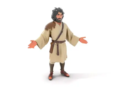 Medieval Wanderer Character Model  Rigged and Animated Low-poly 3D model