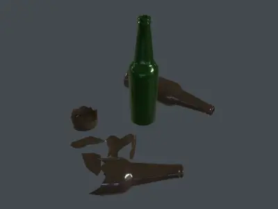  Glass Broken Bottles 3D Model Low-poly 3D model