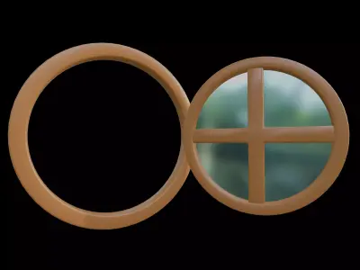 Round Wooden Window with Cross Frame Openable 3D Model Low-poly 3D model