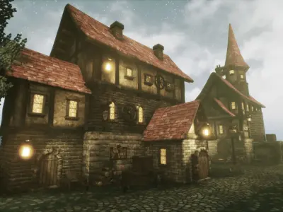 Adventure Village for UNREAL Low-poly 3D model