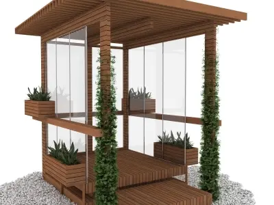 alcoves wooden gazebo with plants 3D model