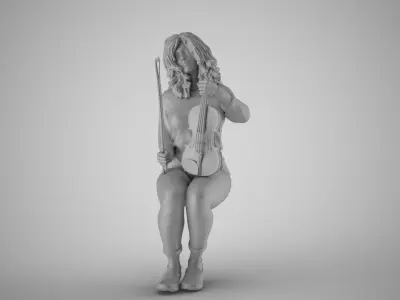 Woman Sitting with Violin 3 3D print model