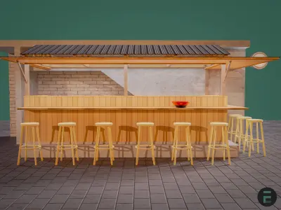 Japanese street Ramen shop counter 3D model