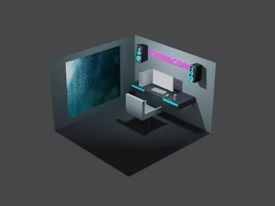 black friday cybercorp lowpoly 3d gaming room  Free low-poly 3D model