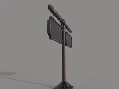 2 Wooden PBR Signboards Low-poly 3D model