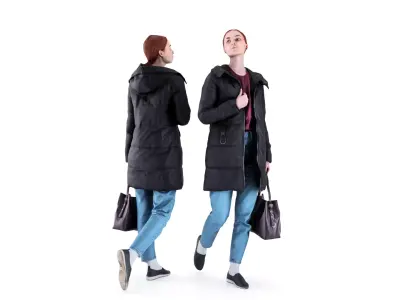 Woman in a black jacket with a bag 94 Low-poly 3D model