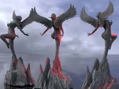 Crescent Winged Angel Ocean rocks  3D model