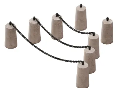 Fencing Concrete poles with chains 3D model
