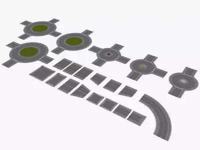 Modular Road network Low-poly 3D model