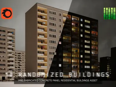 PRE-FABRICATED CONCRETE PANEL RESIDENTIAL BUILDING ASSETS 3D Model Pack