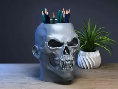 Robot Skull pen holder Cyborg pen holder 3D print model