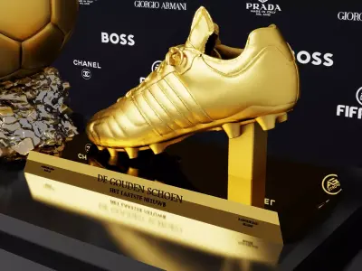 Golden boot and football 3D models Low-poly 3D model