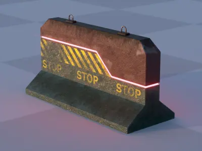 Cyberpunk style street fences and barriers 3D model