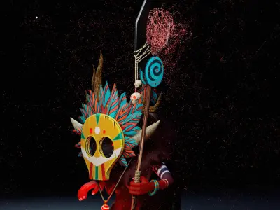 Shaman 3D model demon with horns and spear 3D model