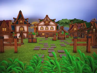 Fantasy modular house pack Low-poly 3D model
