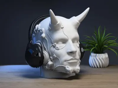 Robot human demon orc Headphone Stand Cyborg Headset Stand 3D print model