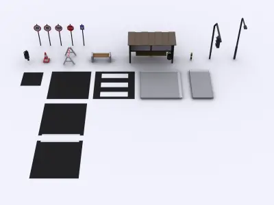 City Street Pack Lowpoly Low-poly 3D model