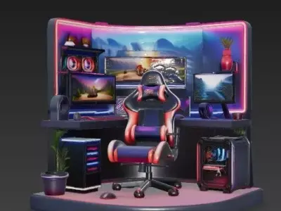 RGB Gaming Setup - Triple Monitor Battlestation with LED PC Desk 3D model