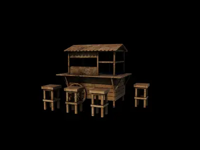  Wood Cart Kiosk 3D model