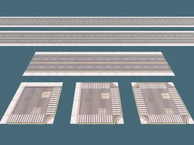 Modular Road pack Low-poly 3D model