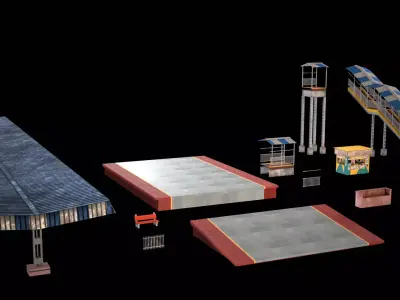 Indian Railway Platform Modular Pack Low Poly Game Ready Low-poly 3D model