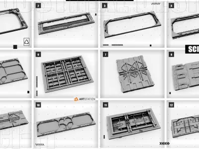 Sci-Fi walls Pack Vol 3 3D model