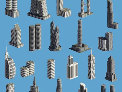 Cartoon Buildings Low-poly 3D model get