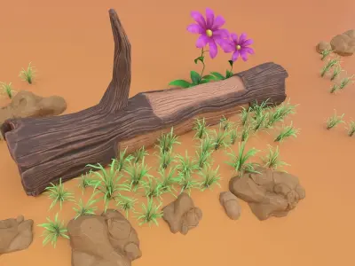 Cartoon set desert with rocks and trees 3D model