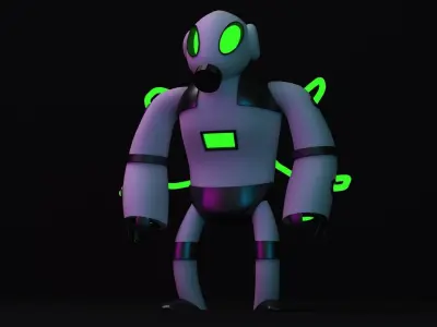 Slim-Man robot with glowing eyes Low-poly 3D model