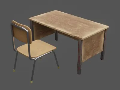Lowpoly Old Teacher Chair and Desk Low-poly 3D model