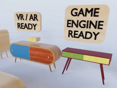 70s style furniture collection Low-poly 3D model