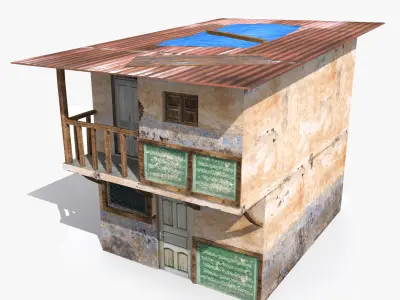 Slum m old house with balcony Low-poly 3D model