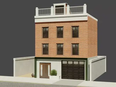 3-floor building Low-poly 3D model