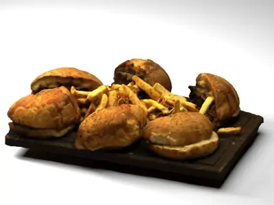 Hamburgers with Fries - Photogrammetry Low-poly 3D model