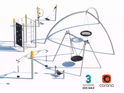 Modern Playground Swing and Climbing Set 3D model