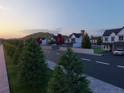 3D Neighborhood Model 6 residential street at sunset 3D model