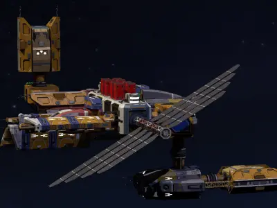 Modular Space Station Low-poly 3D model