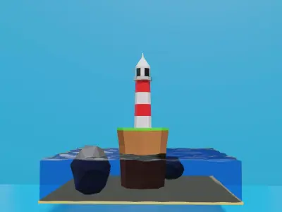 a low poly lighthouse model in sea 3D print model