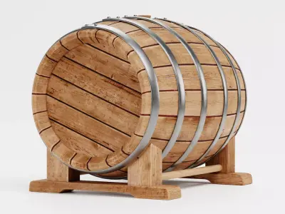 Wine Barrel V5 - Oak Cask on Stand with Bung Low-poly 3D model
