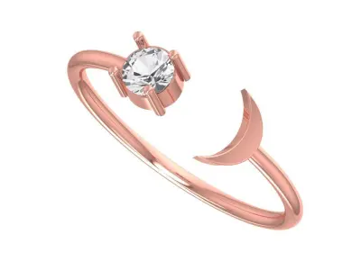 Solitaire Women Half Moon Round Stone Band Ring 3D print model
