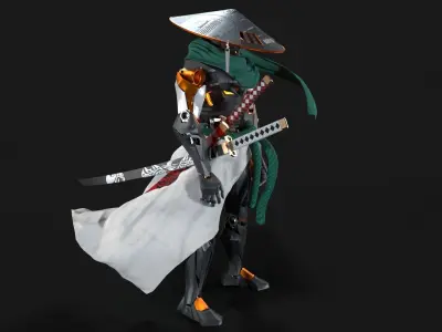 Cyborg Samurai Low-poly 3D model